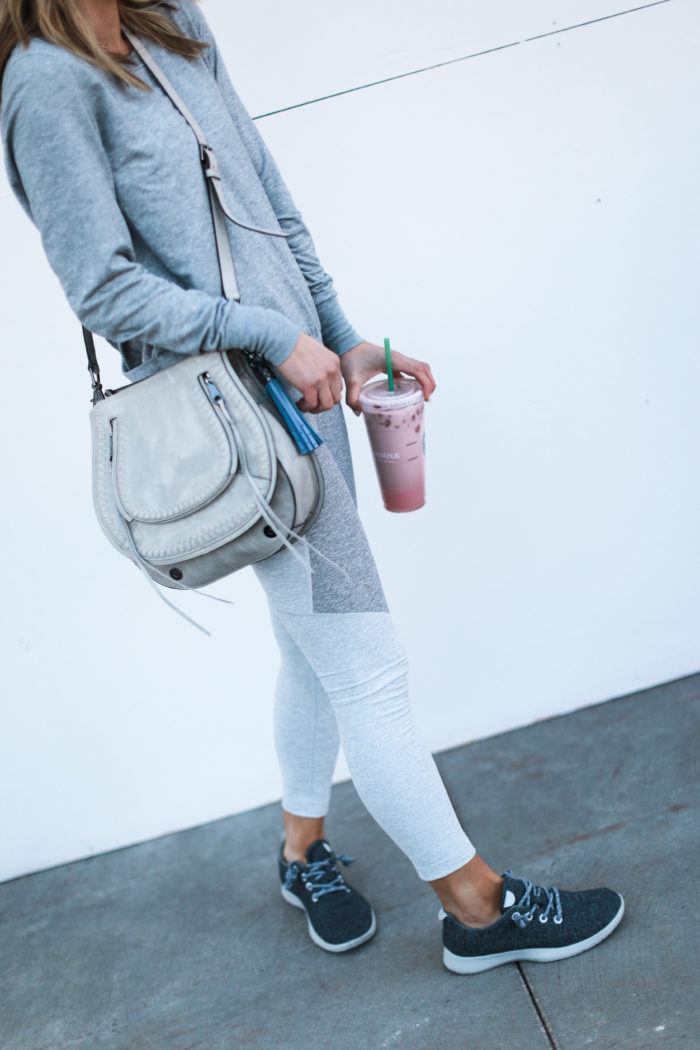 sneakers, grey, starbucks, all birds, crossbody bag