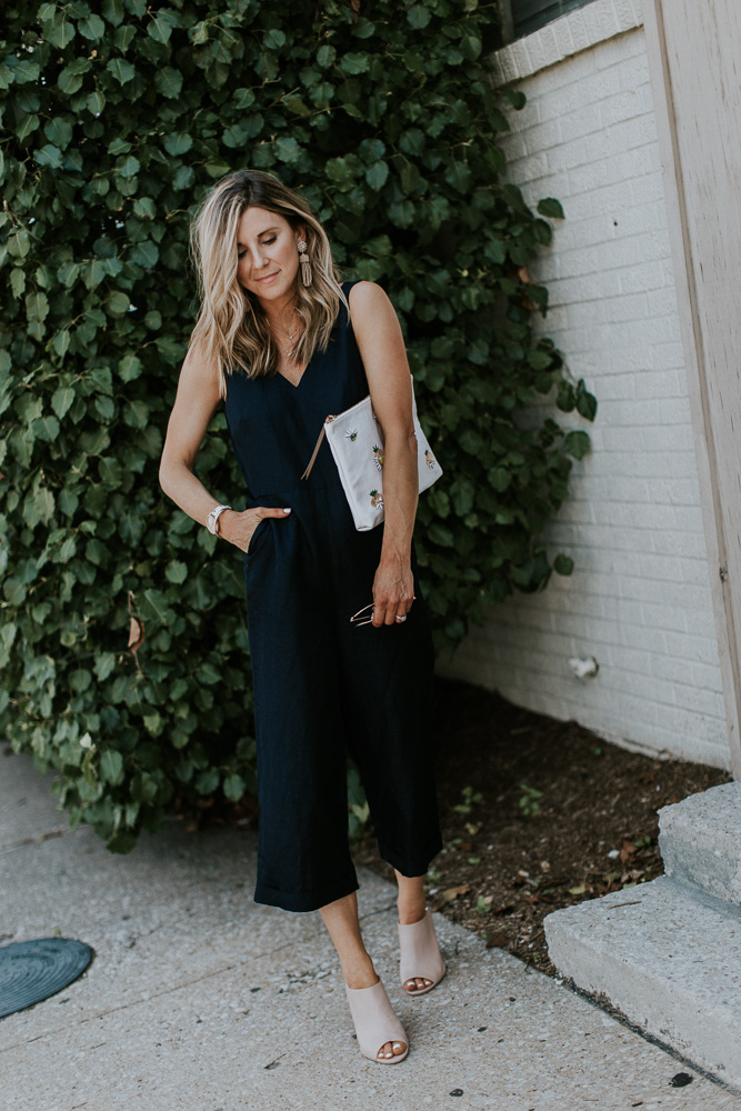 jumpsuit with block heels