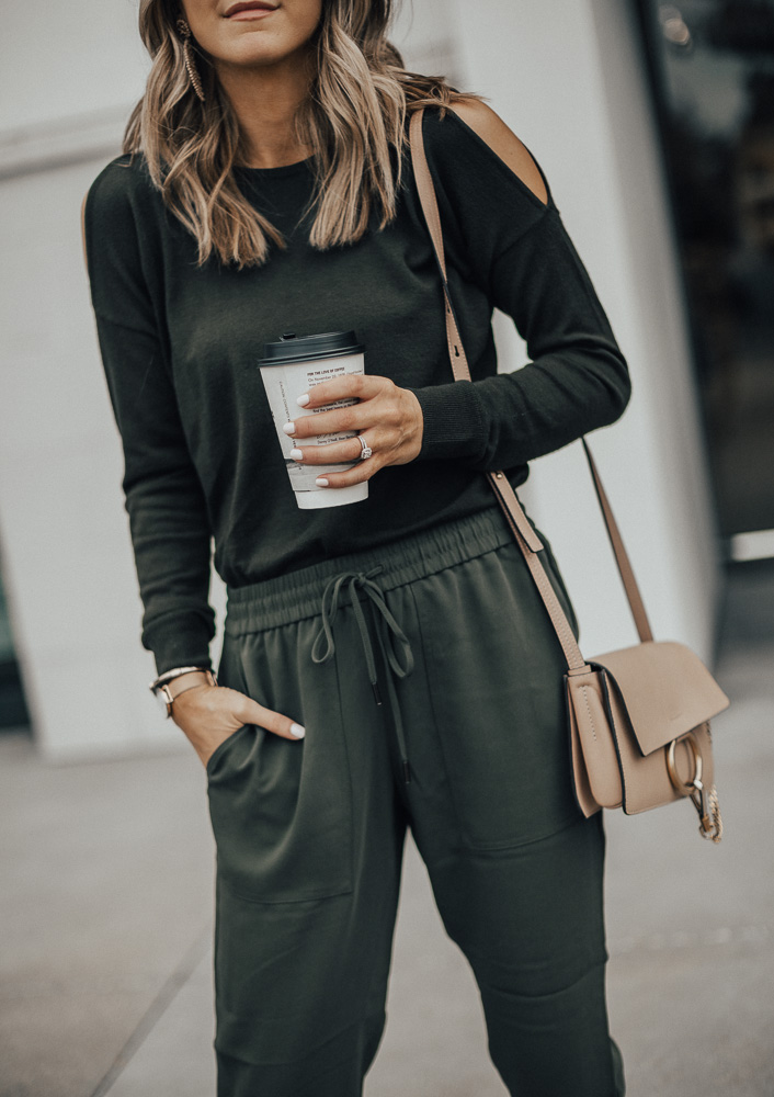 olive green joggers outfit