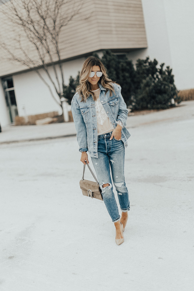 Our Elaina Jacket takes me from day to night. I love Layering it over the  Celia jeans.