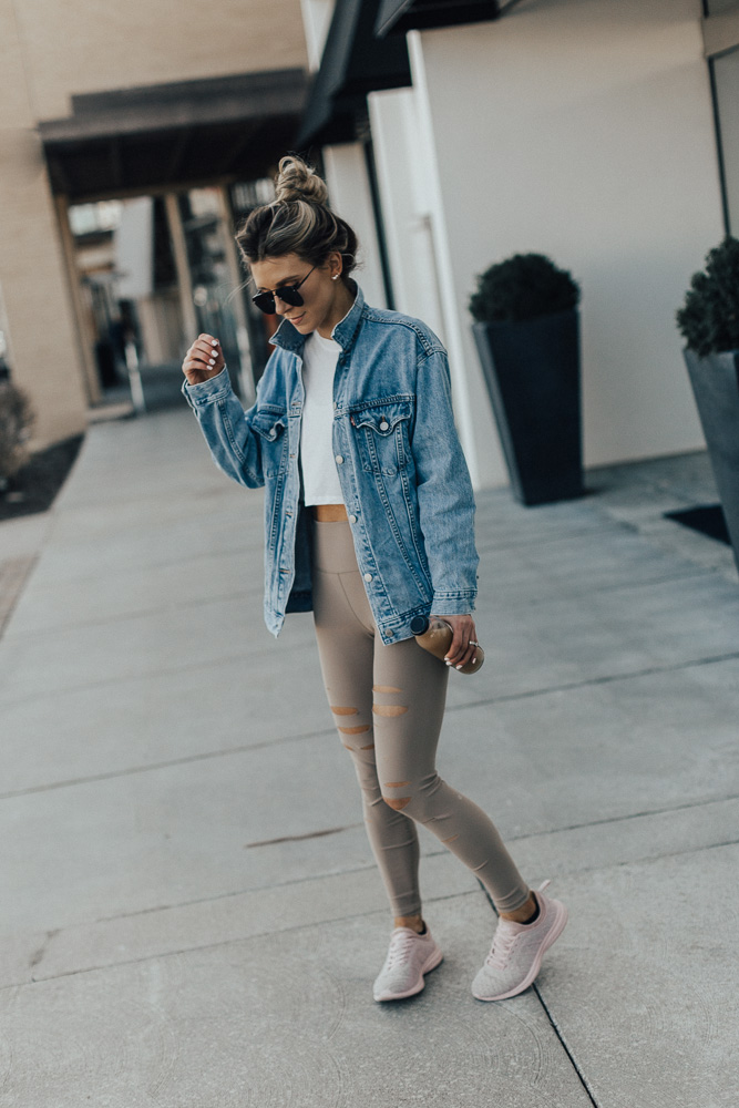 Jean jacket shop with yoga pants