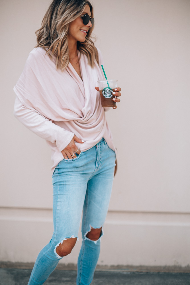 Nordstrom Anniversary Sale outfit ideas blush wrap cardigan