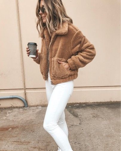 Cropped teddy jacket cozy fall outfit