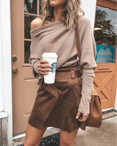 off the shoulder sweater cozy fall outfit