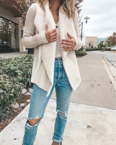 shearling jacket cozy fall outfit