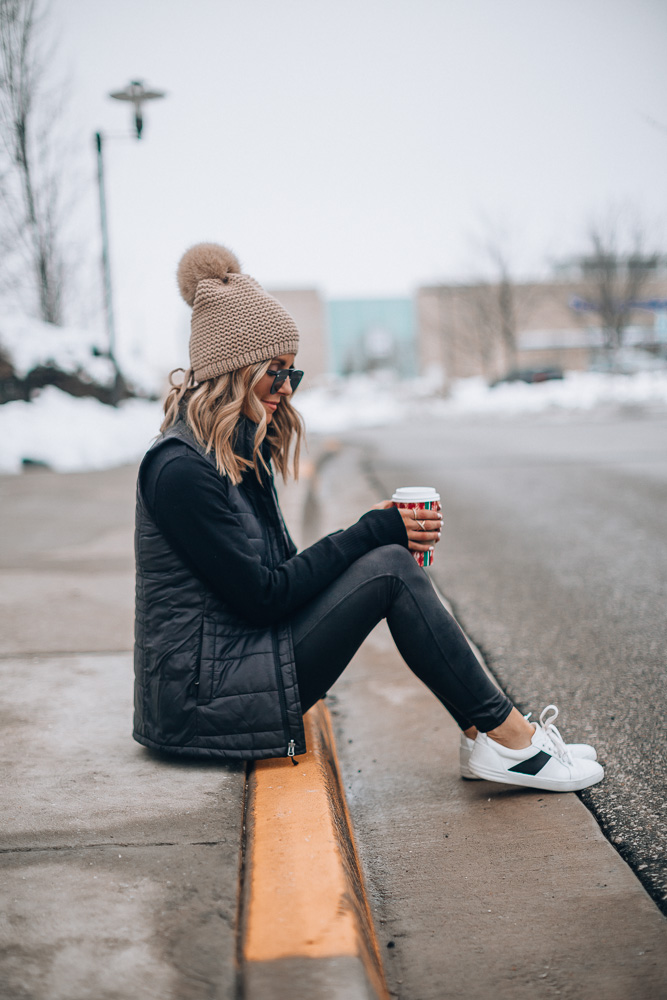 Styling Leather Legging. the ultimate casual look for the colder months!  love this puffer vest and faux leather leggings combo. I completed the look  with my fav…