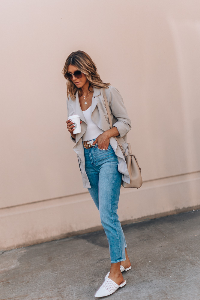 jeans and trench spring outfit