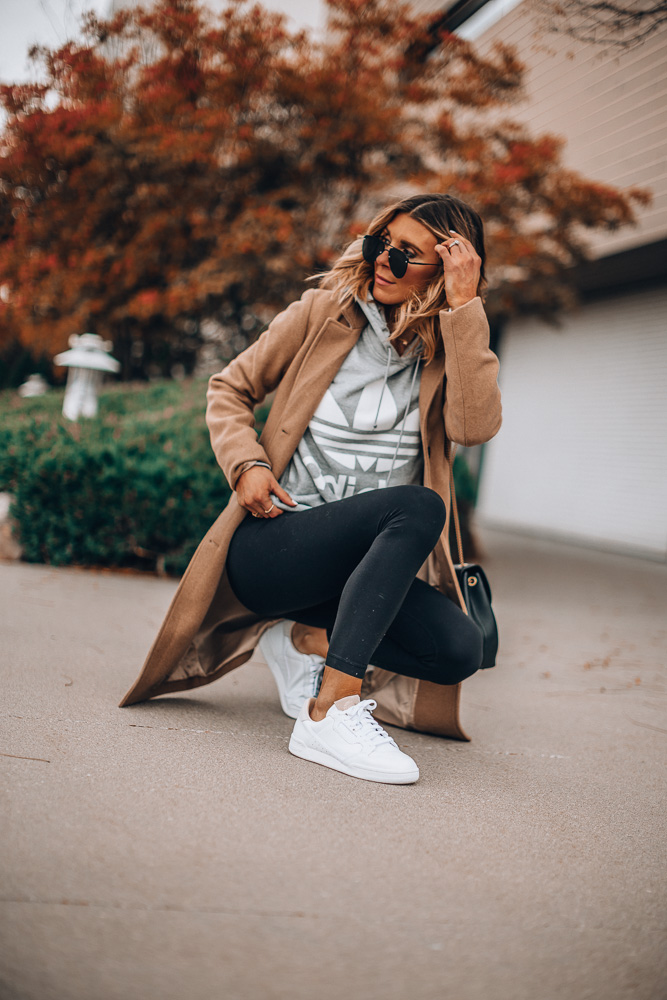 white adidas sneakers outfit